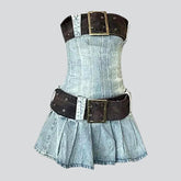 Party slash strapless denim dress