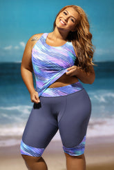Zweiteiliger Tankini-Badeanzug in Übergröße mit ärmellosem Oberteil und kurzer Hose
