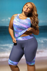 Zweiteiliger Tankini-Badeanzug in Übergröße mit ärmellosem Oberteil und kurzer Hose