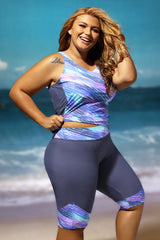 Zweiteiliger Tankini-Badeanzug in Übergröße mit ärmellosem Oberteil und kurzer Hose