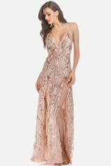 Maxi-Abend- und Partykleid mit Pailletten und Schlitz