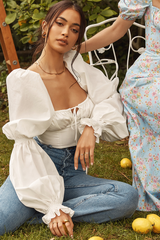 Kurzes Korsett-Top aus Popeline in Weiß