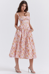 Tatiana Pink Floral Print Midi Dress Newgew