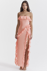 Sarina Apricot Rüschen-Maxikleid