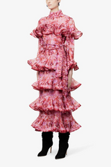 Midikleid aus Leinenmischung mit Stufenrüschen