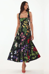 Bedrucktes Midikleid aus Baumwollmischung mit Bindeband