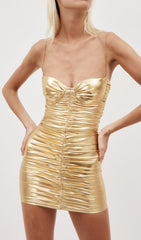 Gerafftes Minikleid mit Riemchen in Gold