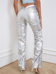 Gianny – Glänzende Bundfaltenhose aus Kunstleder