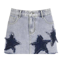 Kurzer Jeansrock mit Sternenstickerei