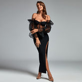 Off Shoulder Mesh Maxi Bandage Dress