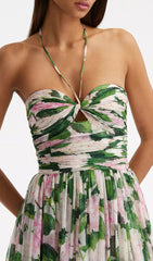 Geblümtes Neckholder-Maxikleid in Grün