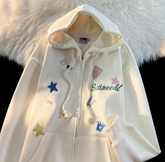 Street Chic Vintage Kapuzenpullover mit Sternstickerei