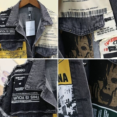 Mittellange Jeansjacke mit Stoffnähten