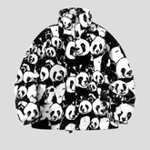 Winter-Pufferjacke aus Fleece mit Panda-Print für Herren