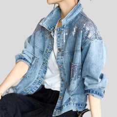 Mit Pailletten verzierte Jeansjacke für Damen