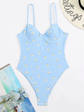 Olive Floral Print Underwired One Piece Swimsuit - Blue