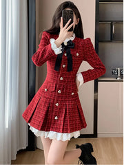 Koreanisches plissiertes Tweed-Bürokleid