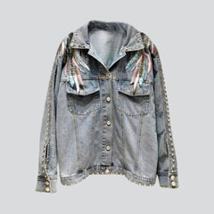 Jeansjacke mit Flügelstickerei für Damen