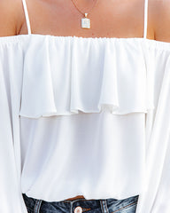Sincerely – Schulterfreie Bluse mit Ballonärmeln - Weiß
