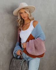 Spiced Pumpkin Colorblock Strickjacke - Blau Multi