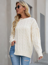 Split Hem Cable Pullover Sweater Sai Feel