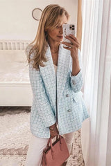 Tweed Blazer Vintage Zweireihiger Mantel