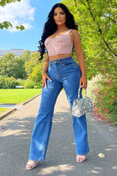 Sweet Love Straight Leg Jeans - Mittelblaue Waschung