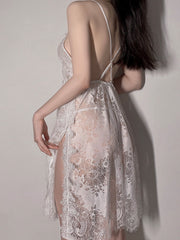 Temptation Backless Slit Embroidered Sling Nightdress Sai Feel