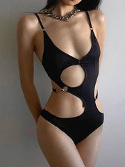 Schwarzer Camisole-Bodysuit mit O-Ring-Ausschnitt