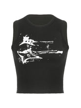 Geripptes Crop-Tanktop mit Gitarren-Print