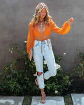 Wander Yonder Crop Top aus Baumwolle mit Wickeldesign - Orange