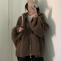 Herbst Winter Oversize Gestrickte Casual Strickjacke