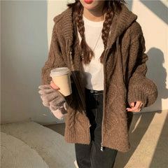Herbst Winter Oversize Gestrickte Casual Strickjacke
