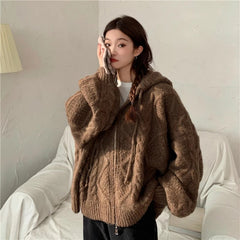 Herbst Winter Oversize Gestrickte Casual Strickjacke