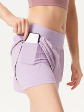 Women Elastic Waist Double Layer Casual Running Shorts with Side Pockets,Women Yoga Running Shorts 2 in 1 Workout Athletic Shorts,S-L Sai Feel