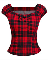 Women's Vintage 1950s Party Top Polka plaid Rockabilly 40s cap sleeve Cotton Shirts Tops(S-2XL) Sai Feel