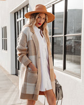 Woodrow Karierter Strick-Coatigan mit Taschen - Taupe