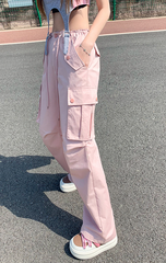 Gerüschte, rosa Cargohose mit geradem Bein