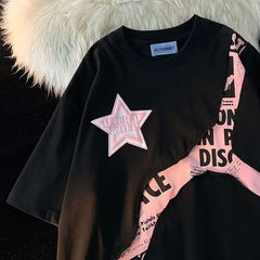 Oversize-T-Shirt mit Patchwork und Stern-Buchstaben-Print
