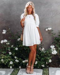 Amber Cotton Kleid mit Puffärmeln und Taschen - Weiß