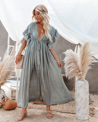 Anika Maxikleid mit Knopfleiste und Rüschen, Taschen - Sage Dust