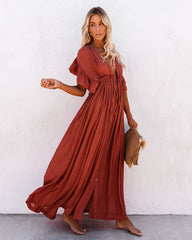 Anika Maxikleid mit Knopfleiste und Rüschen und Taschen - Terrakotta