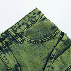 Asymmetrischer Mini-Jeansrock mit hoher Taille und Gürtel in Acid-Wash-Optik