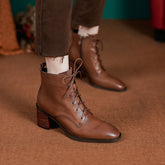 High Heel Stiefel Seitlicher Reißverschluss Rindsleder Stiefeletten Weiche Walking Kurze Stiefel Braun/Schwarz