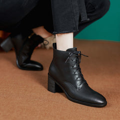 High Heel Stiefel Seitlicher Reißverschluss Rindsleder Stiefeletten Weiche Walking Kurze Stiefel Braun/Schwarz