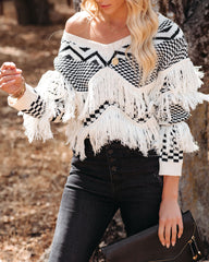 Briggs Karierter Strickpullover mit Fransen – ENDGÜLTIGER VERKAUF