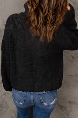 Rippstrickpullover mit halbem Reißverschluss und überschnittenen Schultern
