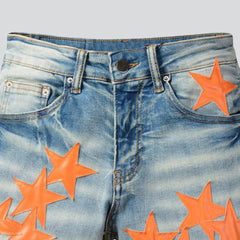 Orangefarbene Jeans mit Sternenstickerei für Herren