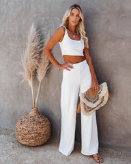 Campfire – Gerippte Strickhose mit weitem Bein - Weiß