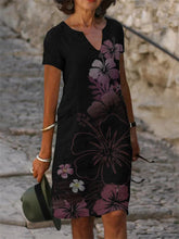 Kurzärmliges Midikleid mit V-Ausschnitt